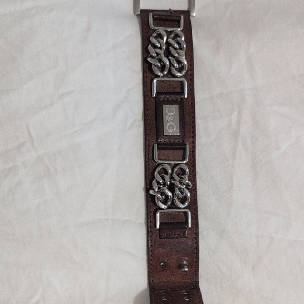 D&G Brown Leather Belt with Silver Accents